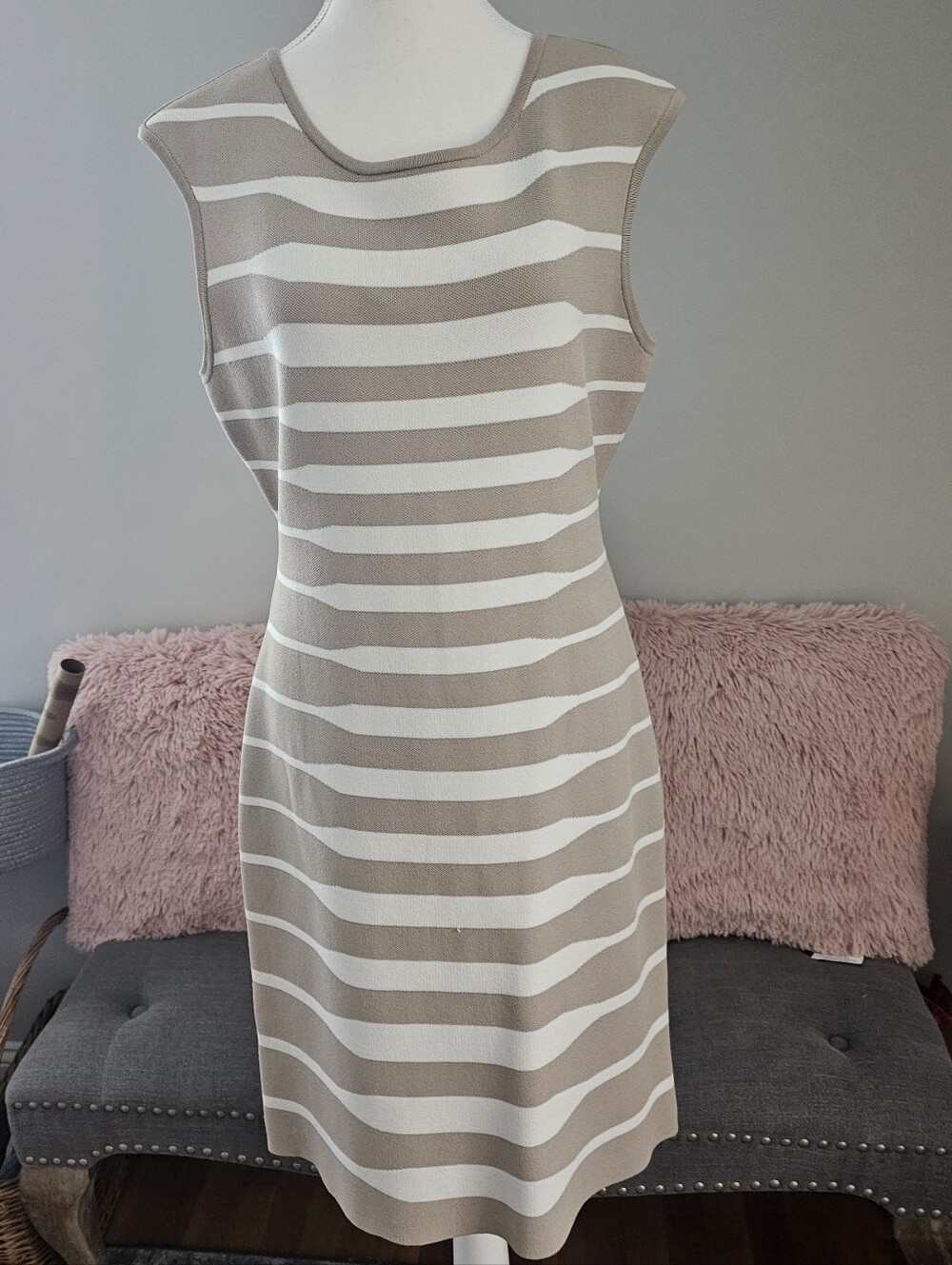 Calvin Klein Beige and White Striped Dress